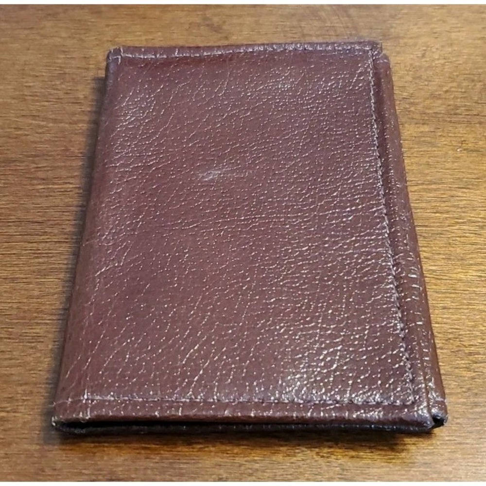 Fran Stef Top Grain Leather Wallet Tri-Fold Dark‎ Brown Thin Mens Wallet